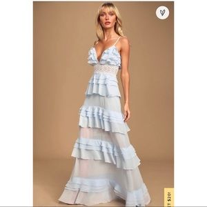 Lulus Frill of a Lifetime Light Blue Tiered Ruffle Chiffon Maxi Dress